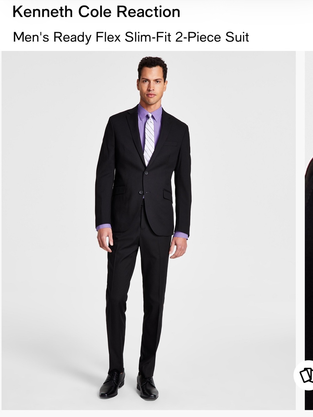 Kenneth Cole Reaction Ready Flex Slim Fit 2 Piece Suit Black 46R, Worn Once
